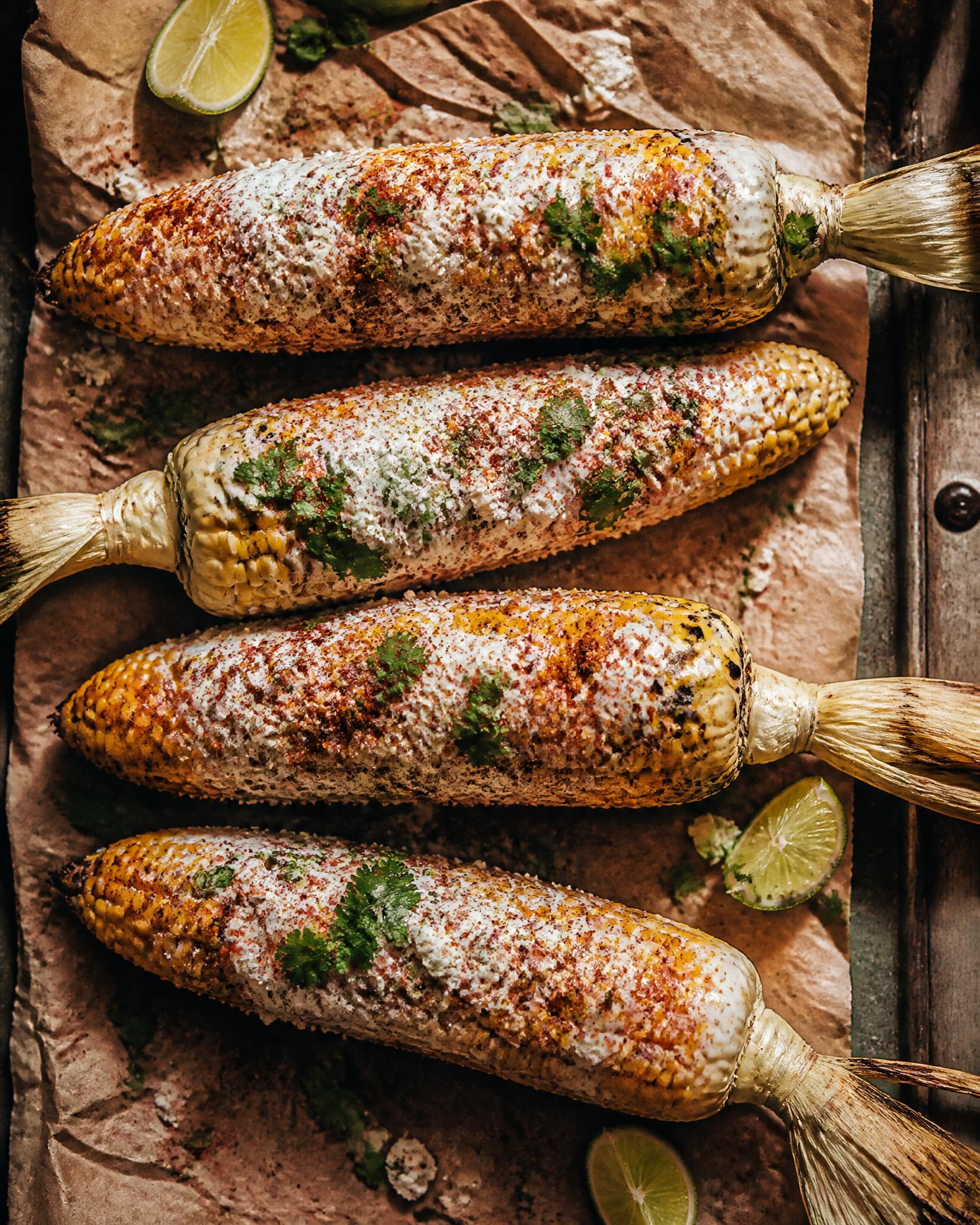 Grilled Mexican street corn with cotija and chile
