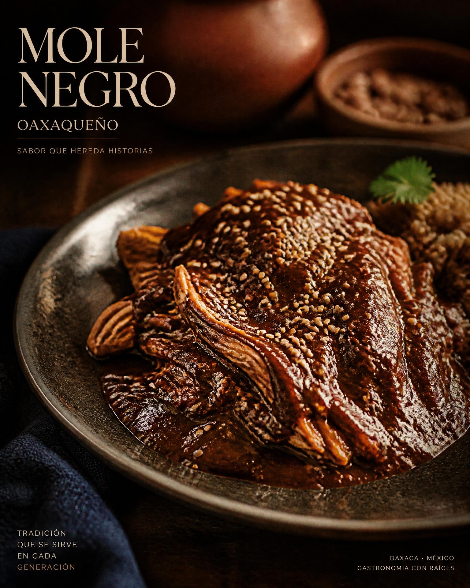 Mole negro over chicken on dark ceramic